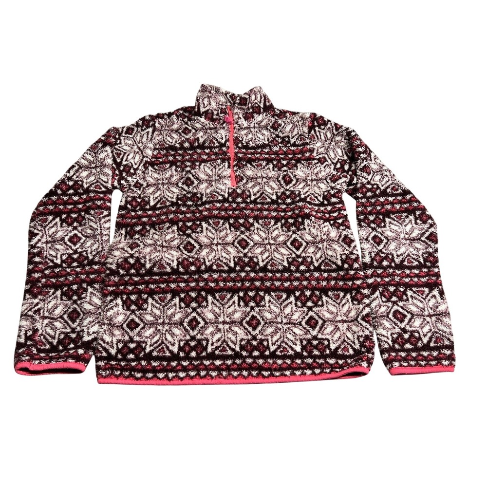 PRINCE & FOX Fleece Pullover 1/4 Sweater Sz Medium Aztec Fair Isle Pink Winter‎